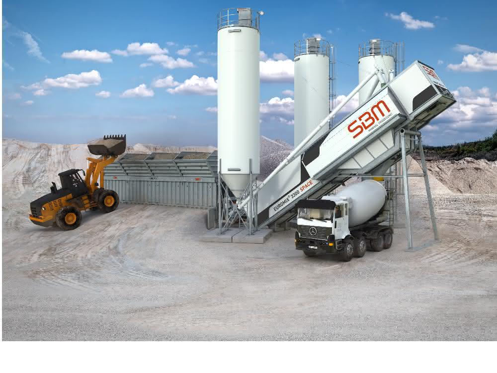 Feiert Weltpremiere auf der bauma: die neue Betonmischanlage Euromix 3300 Space mit verbessertem Platzangebot.
