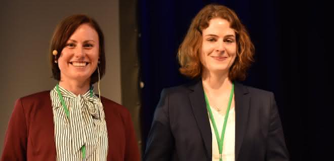 Die beiden Preisträgerinnen der Bayer Pharmaceuticals Promotionspreise: Katharina Braunger (links) und Katharina Imkeller (rechts).