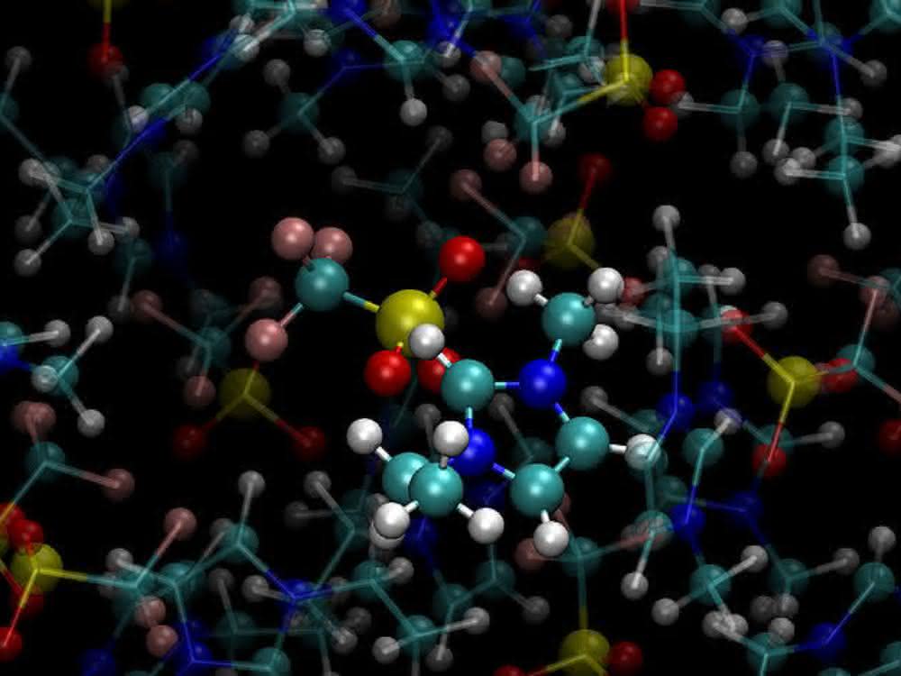 Ausschnitt aus einer MD-Simulation von ionischen Flüssigkeiten.