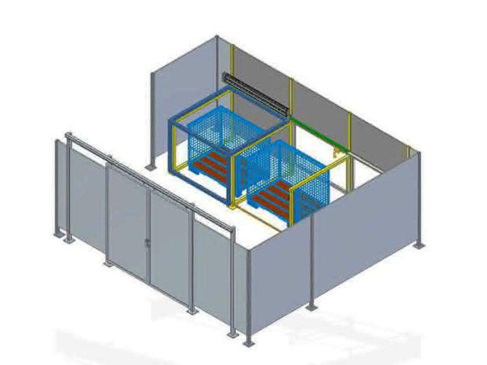 Robot cell with three chambers