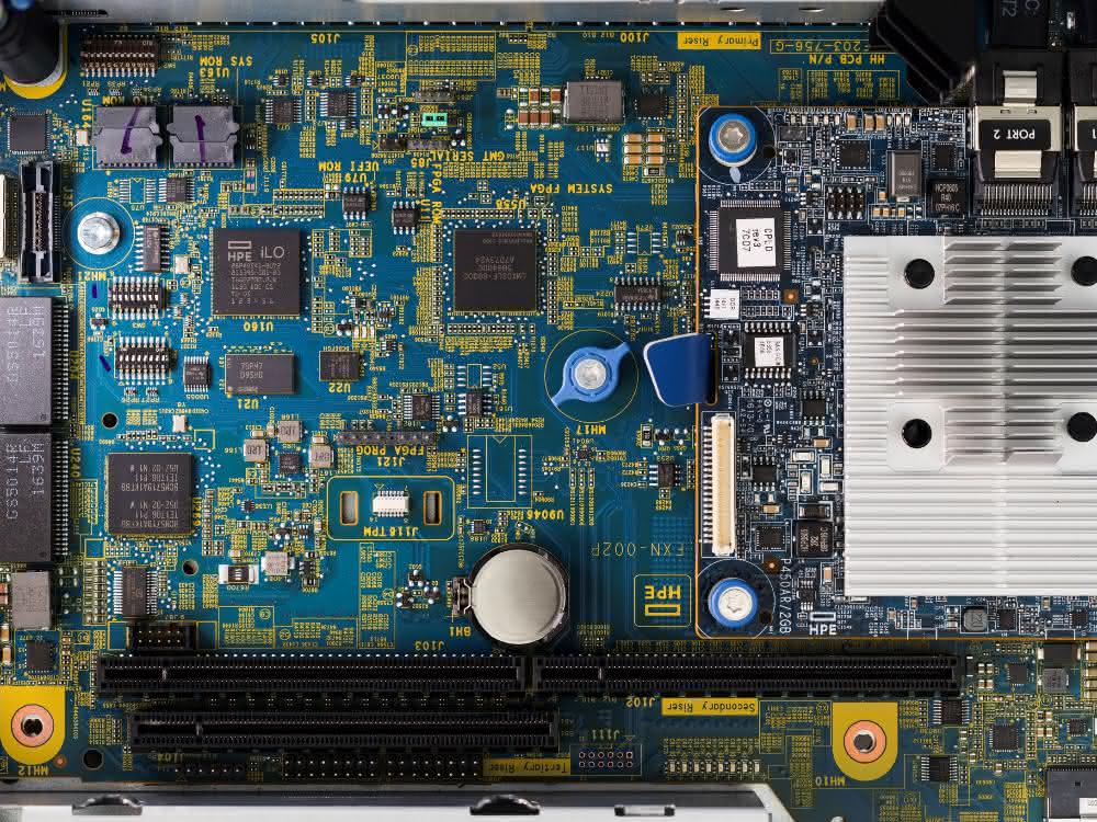 Close-up of an HPE server board Close-up