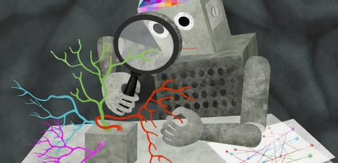 Neue künstliche neuronale Netzwerke können nun selbständig Nervenzellen anhand ihres Aussehens erkennen und zuordnen. Abstrakte Darstellung Künstliche Intelligenz