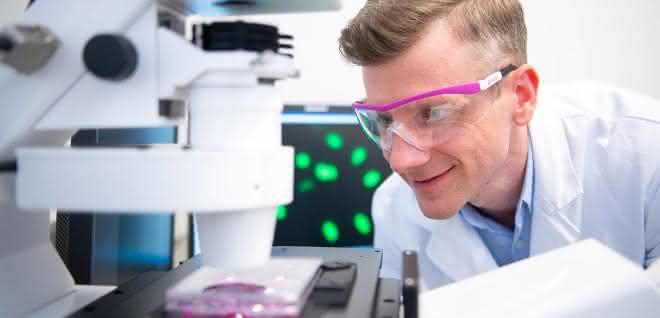 Alexander König, Leiter des Evonik-Projekthauses Tissue Engineering, im Labor in Singapur. Alexander König, Leiter des Evonik-Projekthauses Tissue Engineering, im Labor in Singapur.