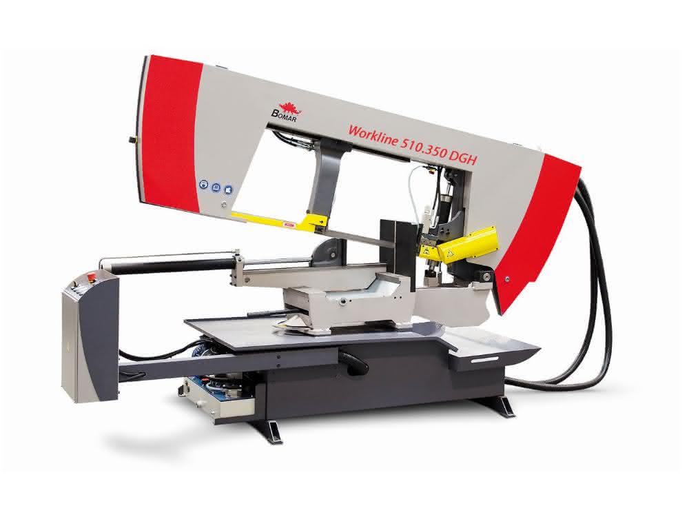 Semi-automatic double miter bandsaw