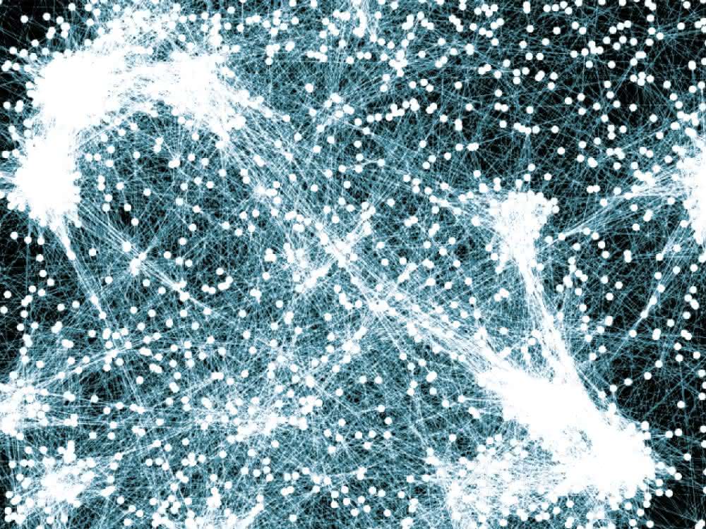 Gene und Proteine in Zellen wechselwirken auf vielfältige Weise miteinander. Jeder Punkt repräsentiert ein Gen, die Verbindungen ihre Interaktionen. Mit der neuen Methode könnten sich ganze Gennetzwerke in einem Schritt biotechnologisch beeinflussen lassen. Gene und Proteine in Zellen wechselwirken auf vielfältige Weise miteinander. Jeder Punkt repräsentiert ein Gen, die Verbindungen ihre Interaktionen. Mit der neuen Methode könnten sich ganze Gennetzwerke in einem Schritt biotechnologisch beeinflussen lassen.