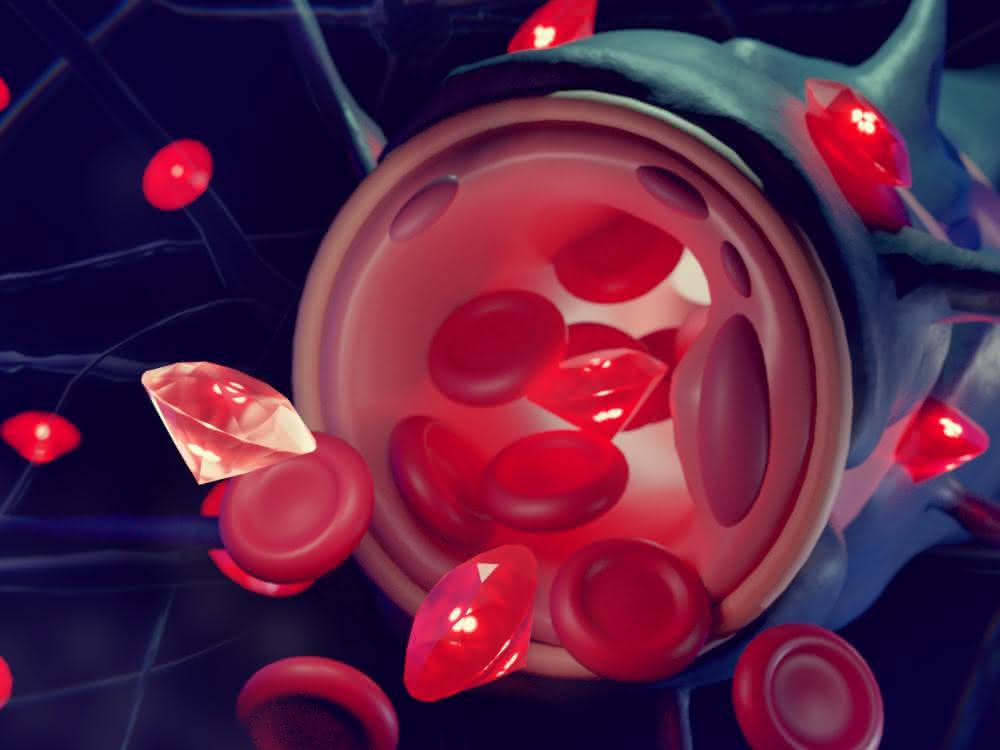 Graphische Darstellung von Blutkörperchen und Nanodiamanten