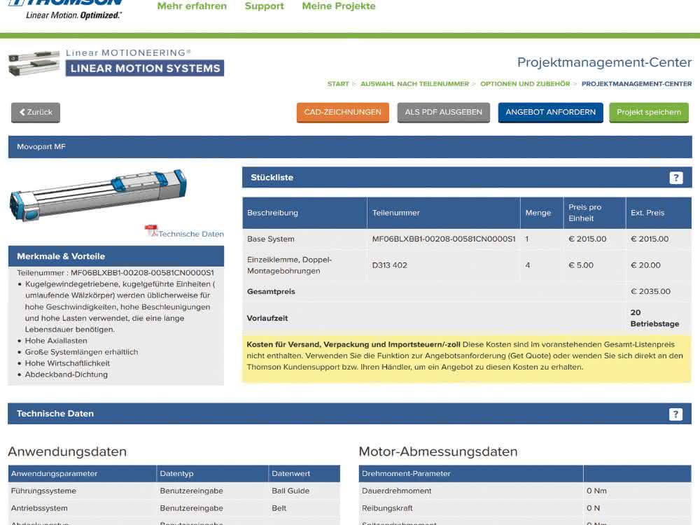 Online selection tool: A linear drive system in 15 minutes