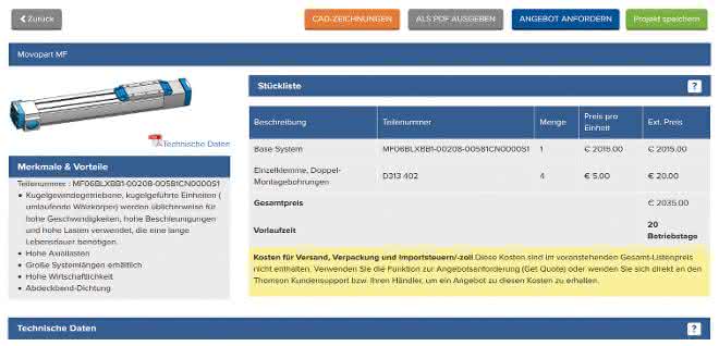 Online selection tool: A linear drive system in 15 minutes