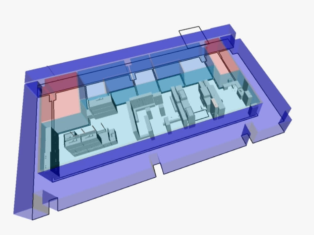Prüfung des Mindestüberdrucks zwischen Reinraum, Schleuse und Flur mit dem Reinraum Model-Checker Prüfskript. Laborgebäude mit BIM planen: Der digitale Zwilling des Reinraums