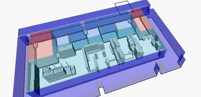 Prüfung des Mindestüberdrucks zwischen Reinraum, Schleuse und Flur mit dem Reinraum Model-Checker Prüfskript. Laborgebäude mit BIM planen: Der digitale Zwilling des Reinraums