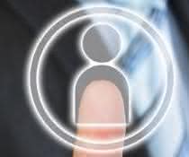Finger tippt auf ein Symbol, das abstrakt eine Person darstellt