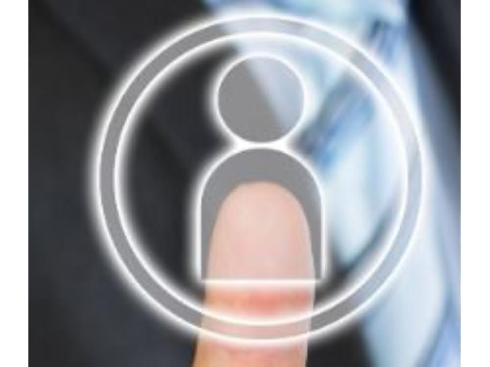 Finger tippt auf ein Symbol, das abstrakt eine Person darstellt