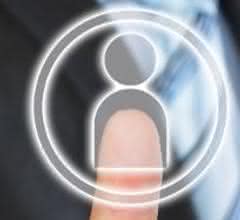 Finger tippt auf ein Symbol, das abstrakt eine Person darstellt