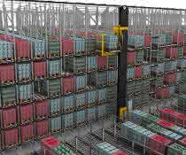 From materialfluss WELT DER INTRALOGISTIK: Platform supplemented by storage and retrieval unit and transfer car