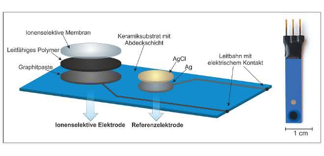 Bild 1: Schematischer Aufbau (links) und Sensor (rechts). Bild 1: Schematischer Aufbau (links) und Sensor (rechts).