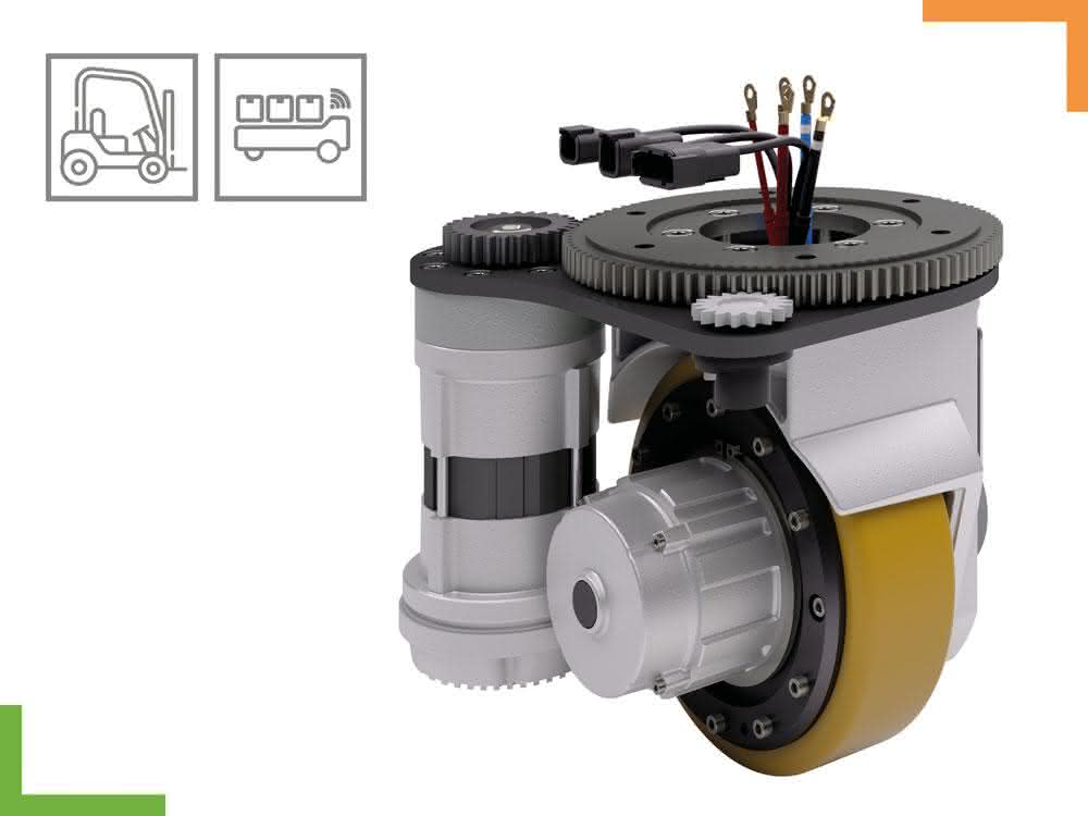 Wheel hub drive from ABM The compact TDH230 wheel hub drive is now also available with electric steering.