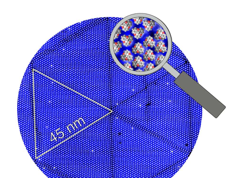 Jeder Punkt zeigt ein Molekül mit einem Durchmesser von etwa 1 Nanometer Aufnahme aus Rastertunnelmikroskop