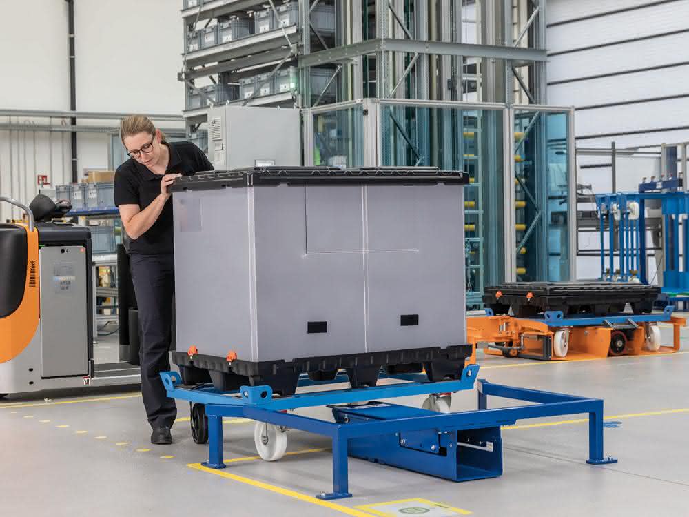 MWB trolley docking station Loading and unloading of floor rollers: Docking station holds trolley in place