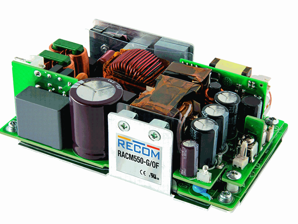 The contact-cooled AC/DC power supply unit RACM-550 from Recom. The contact-cooled AC/DC power supply unit RACM-550 from Recom.