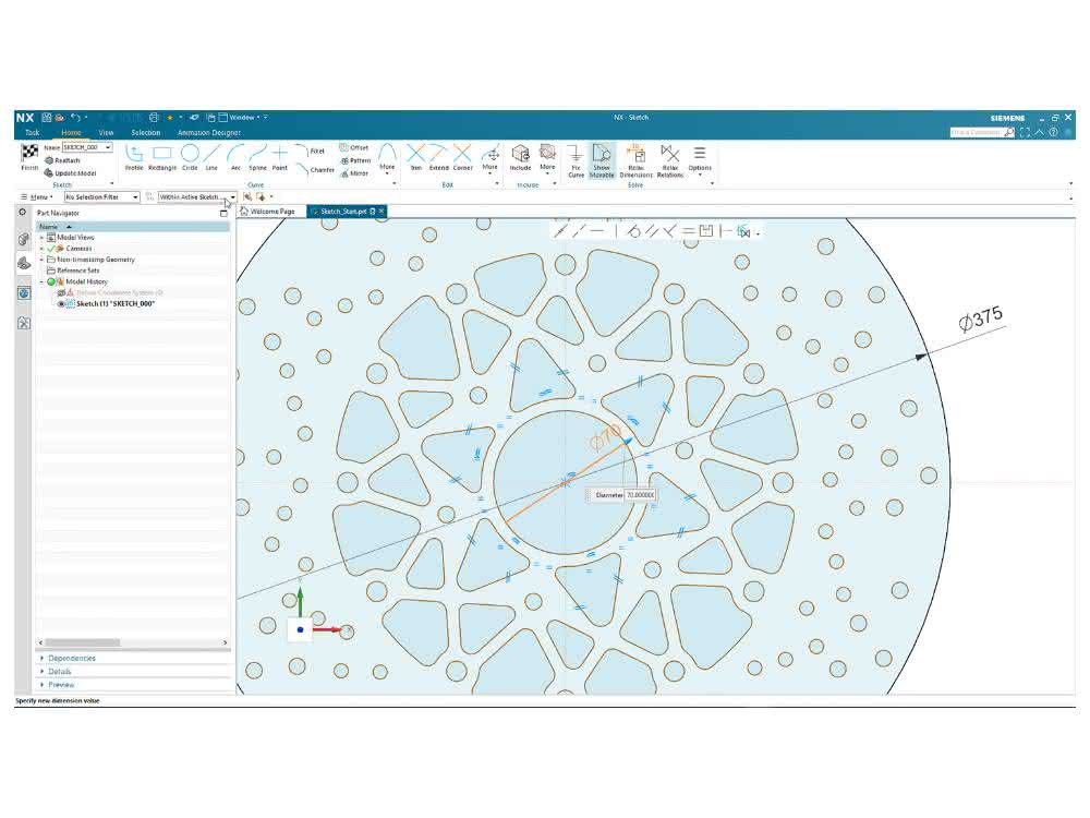 Siemens-NX Sketch_Relations NX software from Siemens: Sketching in CAD with AI