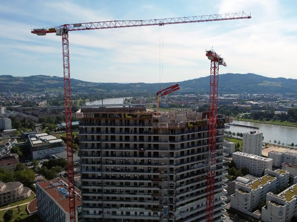 Drei Wölffe bauen den Bruckner Tower in Linz