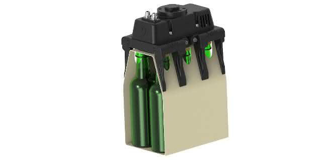 Gripper grabs six-pack without imprints Gripper grabs six-pack