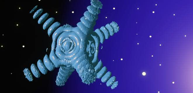 Illustration des 3D-Beugungsmusters von oktaedrischen Nanopartikeln