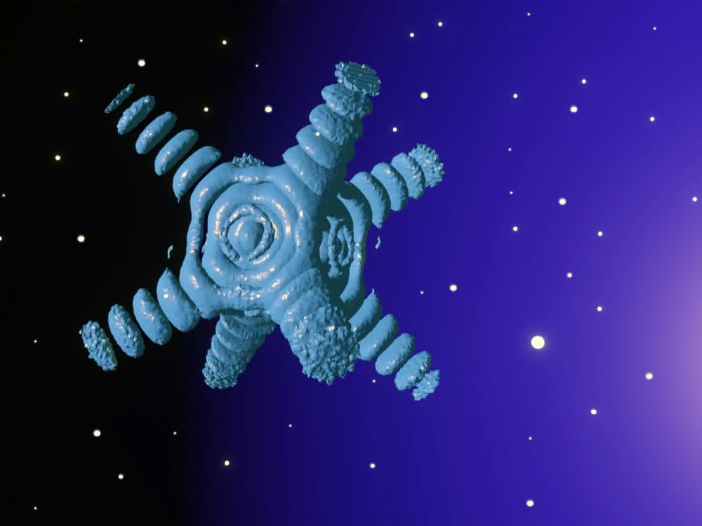 Illustration des 3D-Beugungsmusters von oktaedrischen Nanopartikeln
