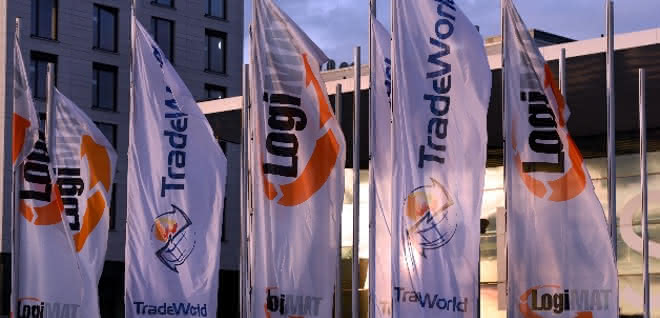 Flags at the entrance to Logimat Logimat flags