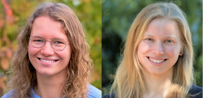 Margarethe Hauck (links), Doktorandin im GRK 2154, und Christine Arndt (rechts), Doktorandin am Institut für Materialwissenschaft Margarethe Hauck und Christine Arndt