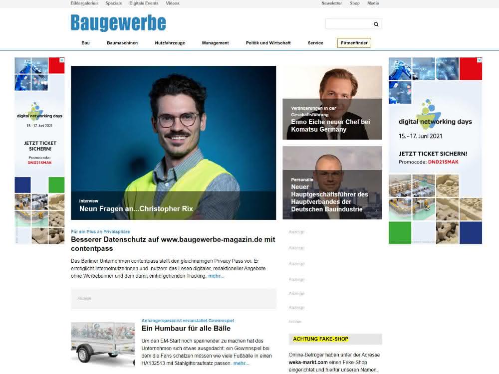 Besserer Datenschutz auf www.baugewerbe-magazin.de mit contentpass