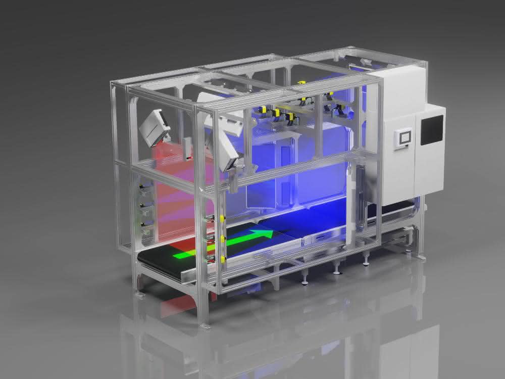 Determination of weight, volume and 2D codes in a single work step