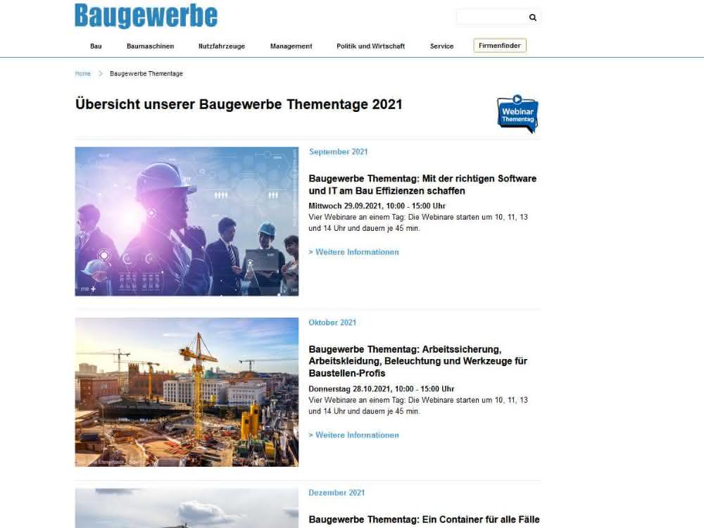 Wissen für Bauunternehmer: Die Baugewerbe Thementage