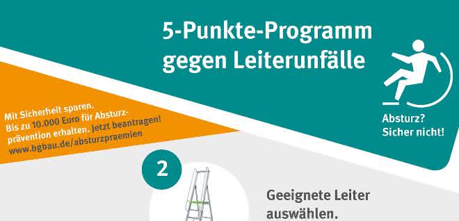 BG Bau: Fünf-Punkte-Programm: Leiterunfälle vermeiden