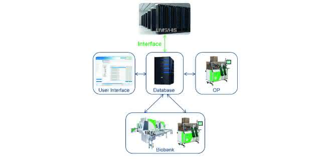 Exemplarischer Aufbau einer automatischen Biobank (Grafik)