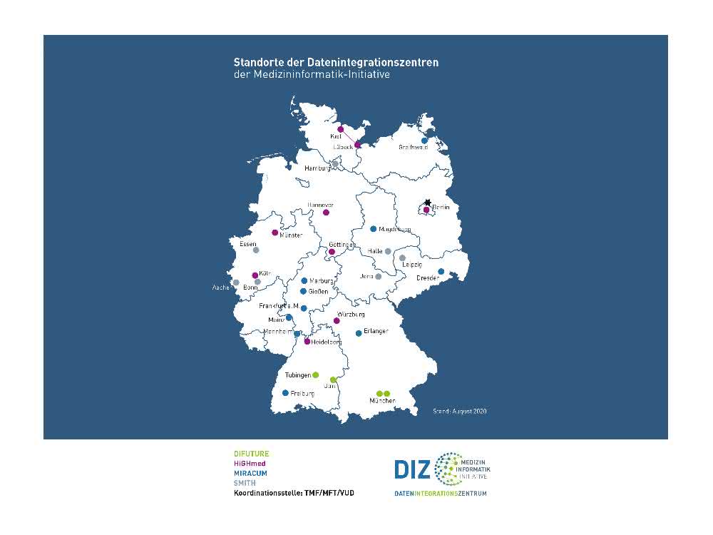 Übersichtskarte von DIZ-Standorten