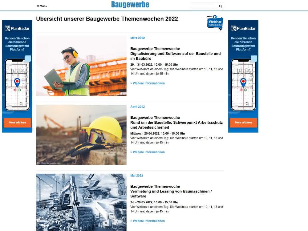 Wissen für Bauunternehmer: Die Baugewerbe Themenwochen