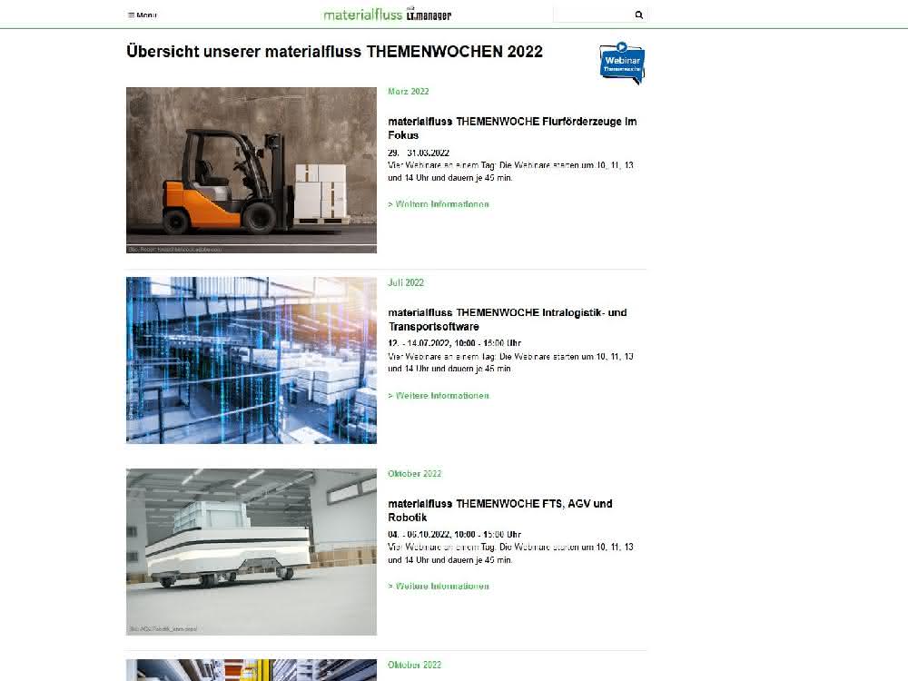 Wissen für Logistikleiter: Die materialfluss THEMENWOCHEN Wissen für Logistikleiter: Die materialfluss THEMENWOCHEN