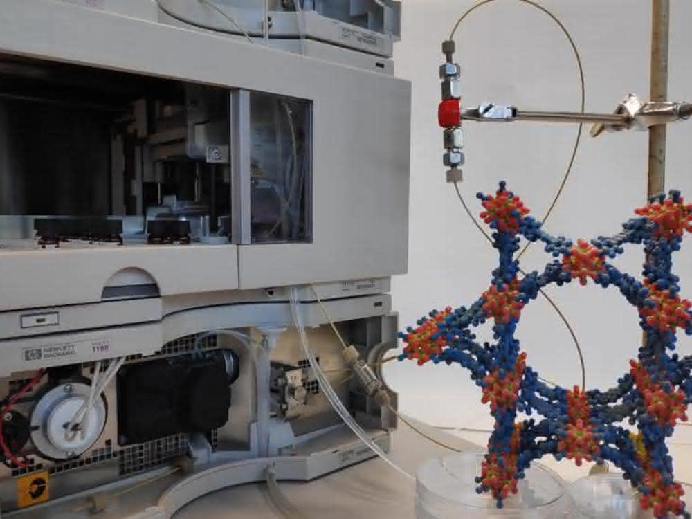 3D-Modell eines MOF vor dem Enzym-MOF-Durchflussreaktor