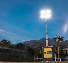 Baustelle: Leiser LED-Lichtmast für Baustellen in der Innenstadt Atlas Copco hat einen neuen, extrem leisen, dieselbetriebenen LED-Lichtmast für den Einsatz in Städten und Wohngebieten entwickelt.