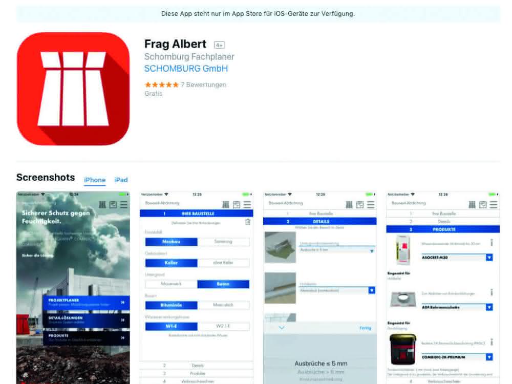 Frag Albert – so heißt die neue App der Firma Schomburg, die Handwerksbetriebe digital bei der Planung einer optimalen Bauwerksabdichtung unterstützt.