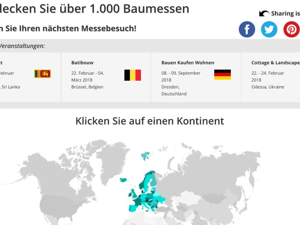 Mit dem digitalen Messekalender findet man über 1000 Baumessen weltweit