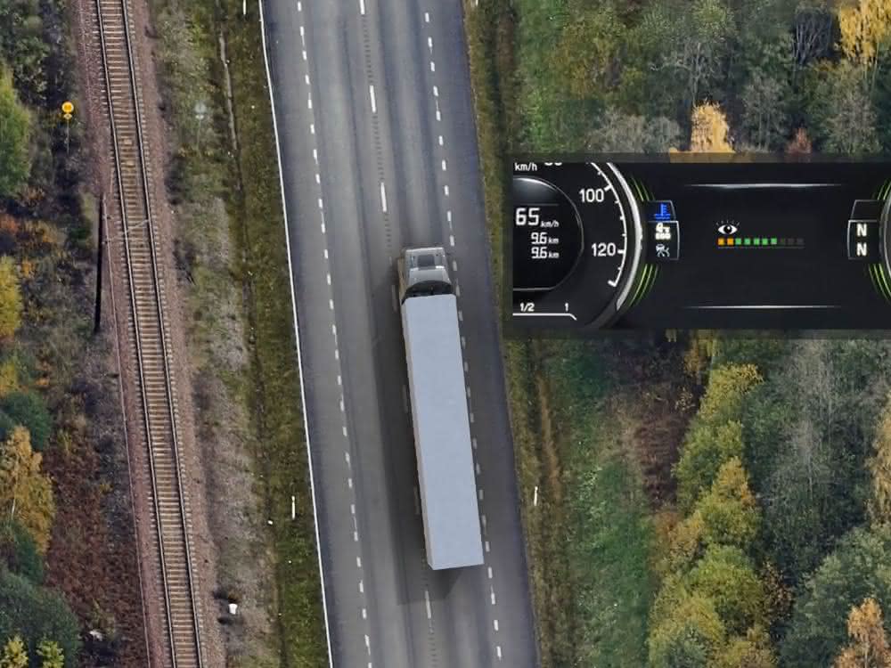 Mit dem Prognoseassistenten von Scania wir dem Fahrer ein „kombinierter Aufmerksamkeitsgrad“ angezeigt, der auch Warnmeldungen auslöst.