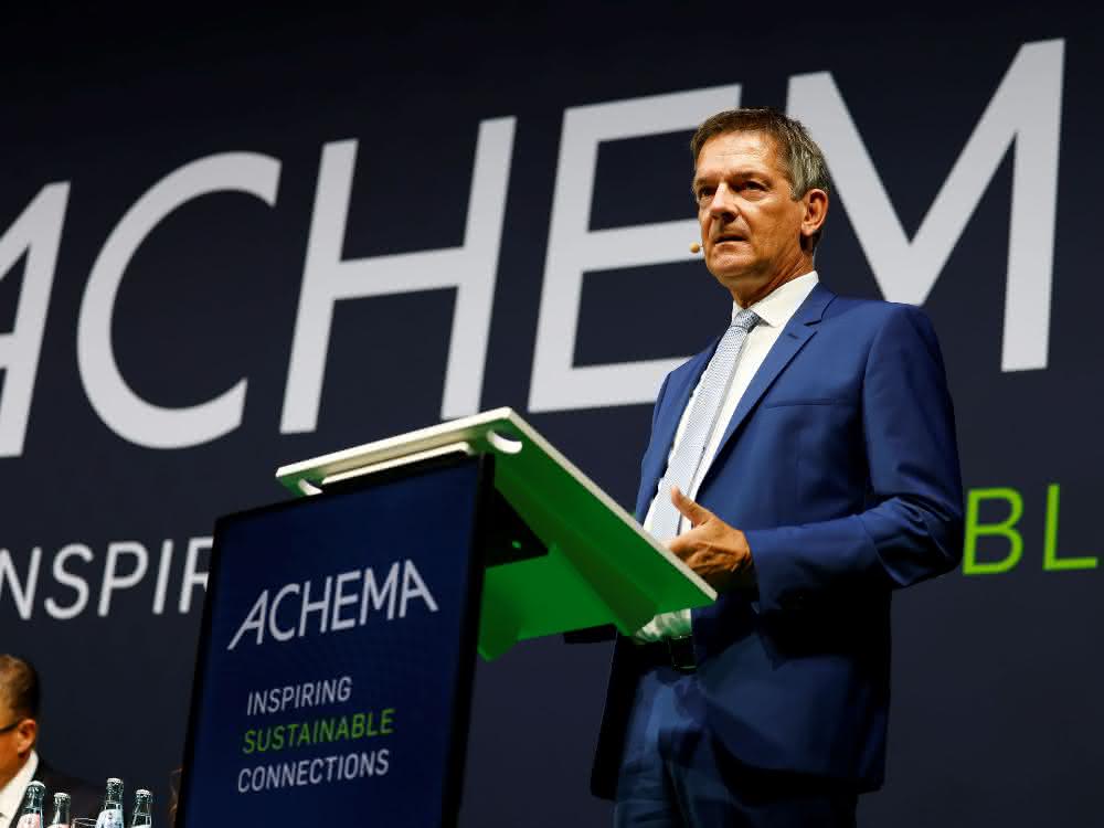 Dr. Wolfgang Große Entrup, Hauptgeschäftsführer des VCI, spricht zum Messestart der Achema 2022.