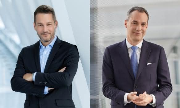 Dr. Andreas Gorbach, Mitglied des Vorstands der Daimler Truck AG, verantwortlich für die Truck Technology Group und Cedrik Neike, Mitglied des Vorstands der Siemens AG und CEO von Siemens Digital Industries. Dr. Andreas Gorbach, Mitglied des Vorstands der Daimler Truck AG, verantwortlich für die Truck Technology Group und Cedrik Neike, Mitglied des Vorstands der Siemens AG und CEO von Siemens Digital Industries.